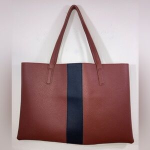 Vince Camuto Pebbled Rust Vegan Leather “Luck” Tote with Black Band